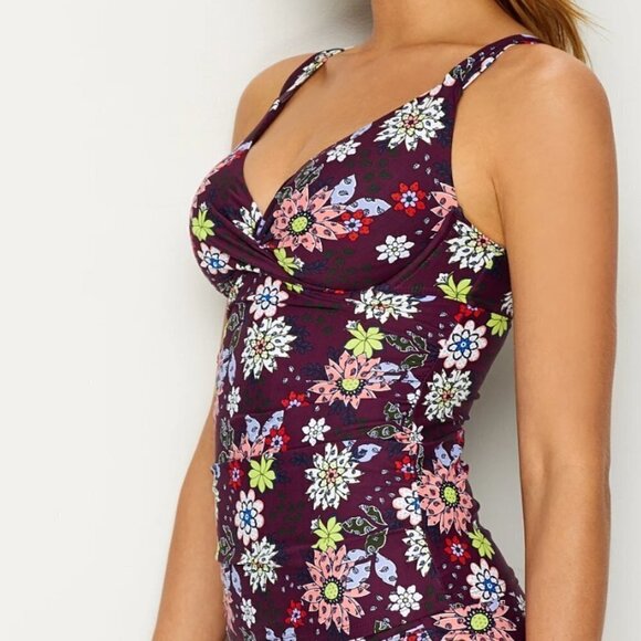 Anne Cole NWT In Full Bloom Underwire Front Twist Shirred Tankini Top 36B/34C - Picture 2 of 15
